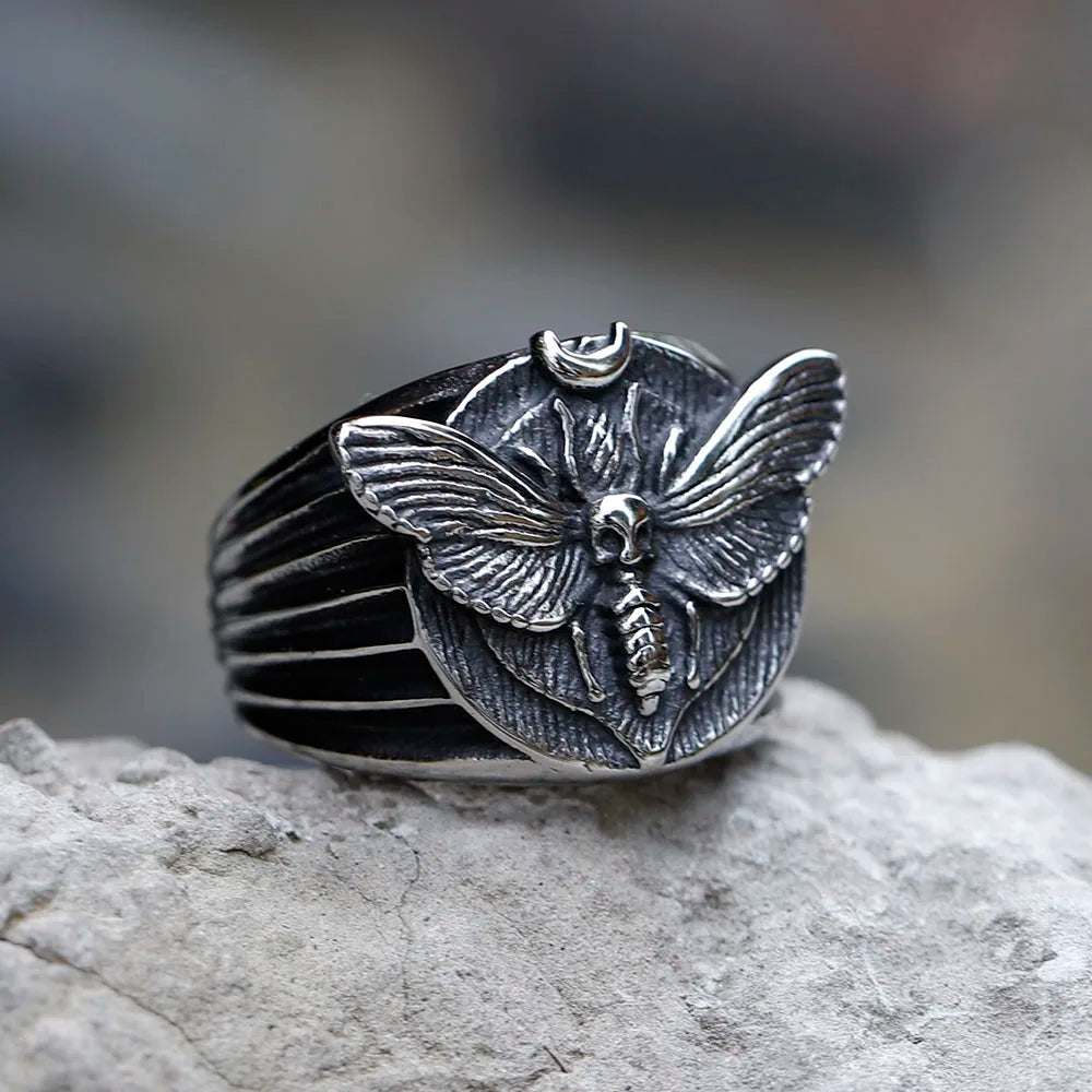 Skull Moth Ring – Death's Head 316L Stainless Steel Gothic Punk Biker