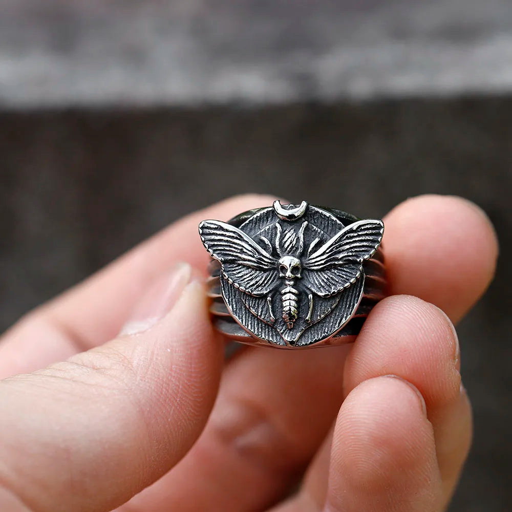 Skull Moth Ring – Death's Head 316L Stainless Steel Gothic Punk Biker