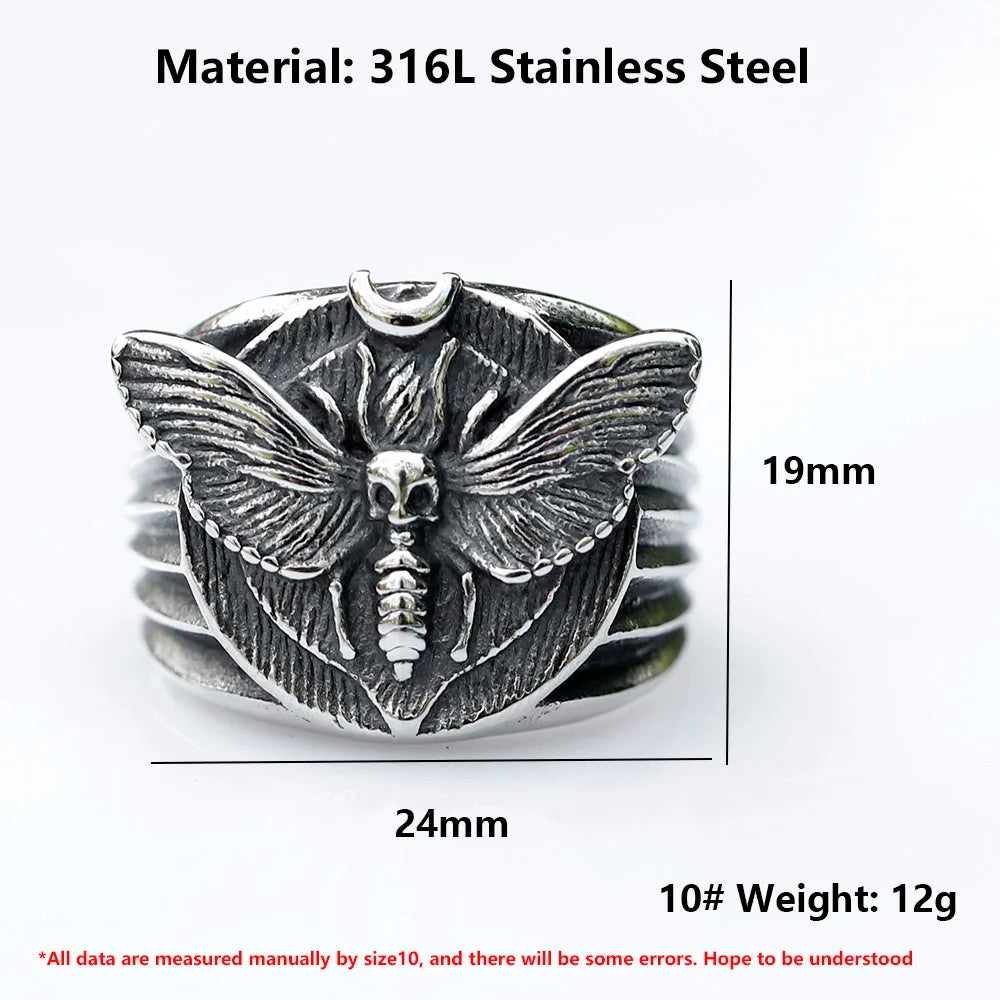 Skull Moth Ring – Death's Head 316L Stainless Steel Gothic Punk Biker
