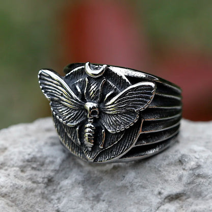 Skull Moth Ring – Death's Head 316L Stainless Steel Gothic Punk Biker