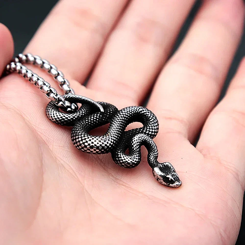 Snake Necklace – Serpent Bound Chain Punk Gothic Biker Viking Statement