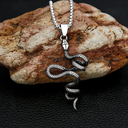 Snake Necklace – Serpent Coil Pendant Gothic Punk Biker Viking Statement