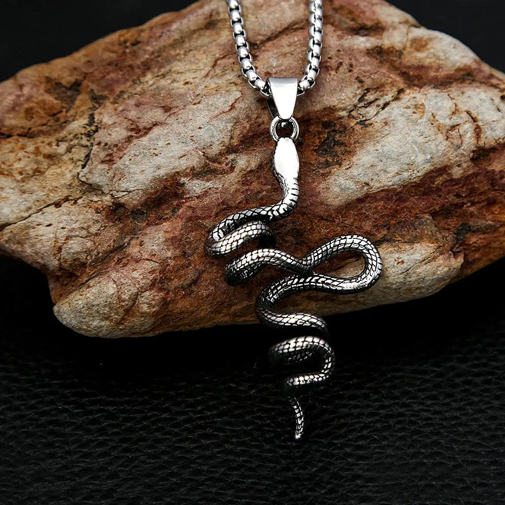 Snake Necklace – Serpent Coil Pendant Gothic Punk Biker Viking Statement