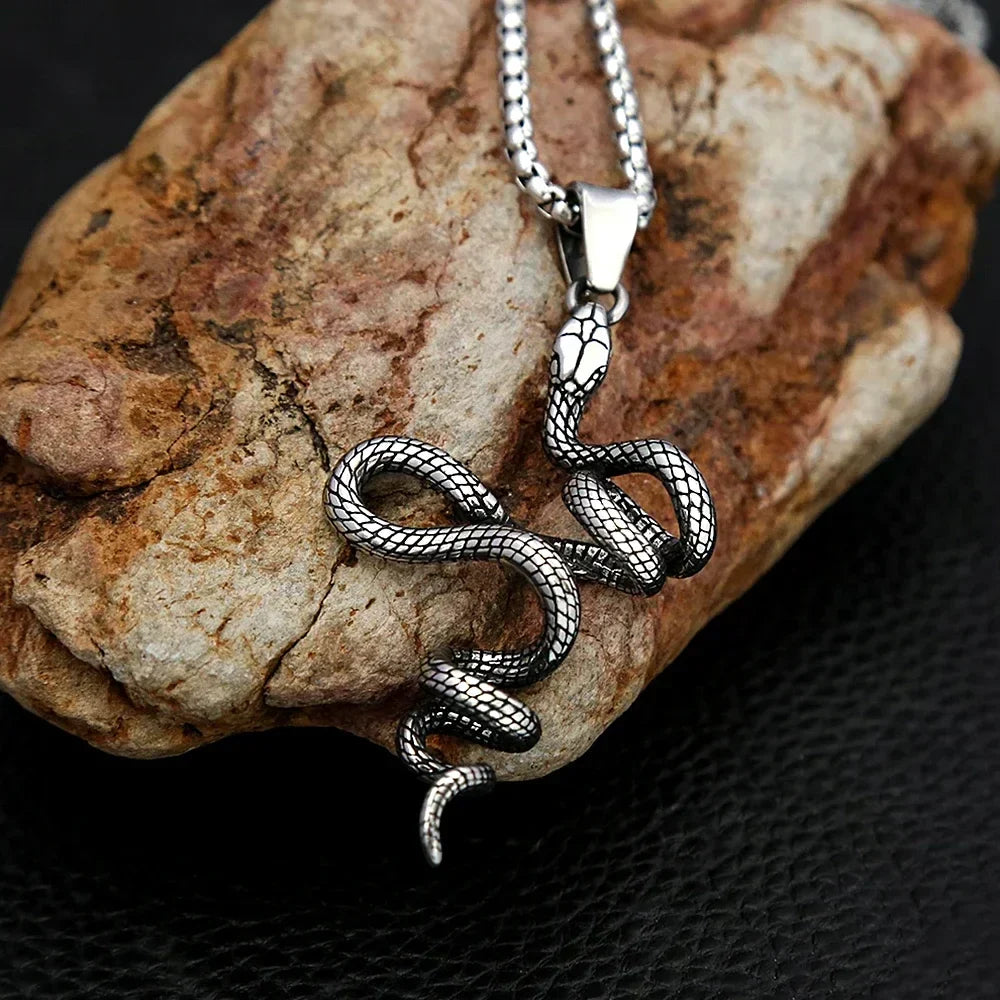 Snake Necklace – Serpent Coil Pendant Gothic Punk Biker Viking Statement