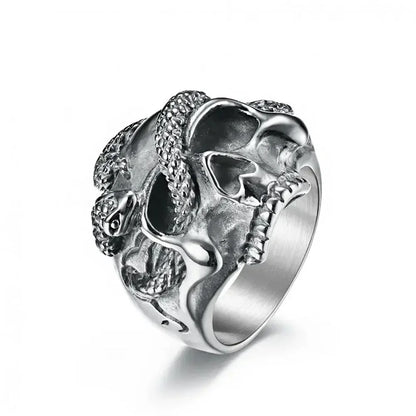 Snake Ring – Skull with Amulet Gothic Punk Biker Viking Statement