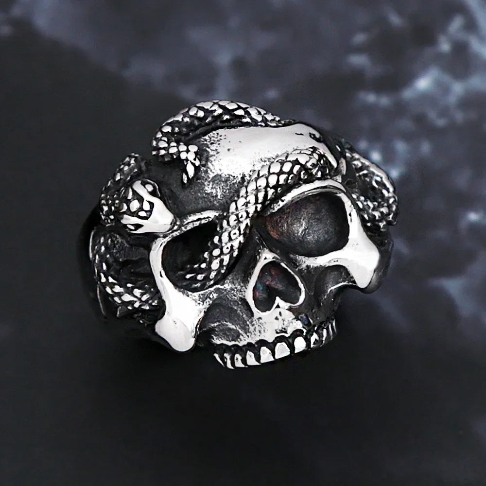 Snake Ring – Skull with Amulet Gothic Punk Biker Viking Statement
