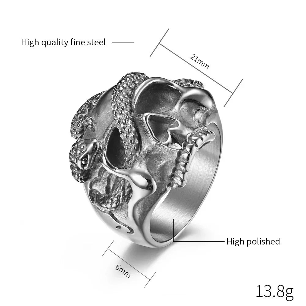 Snake Ring – Skull with Amulet Gothic Punk Biker Viking Statement