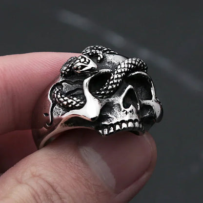 Snake Ring – Skull with Amulet Gothic Punk Biker Viking Statement