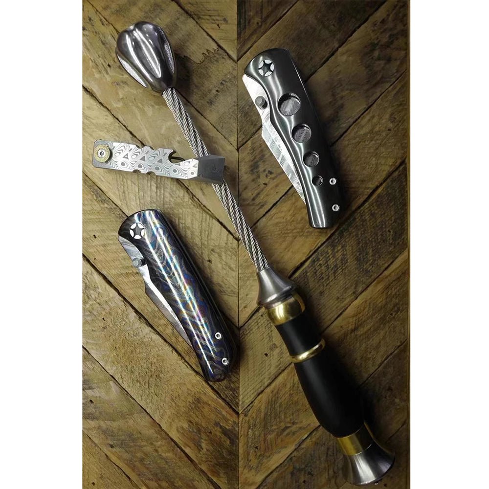 Stainless Steel Baton – Tactical Self Defense Whip with Hammer Head & Cable