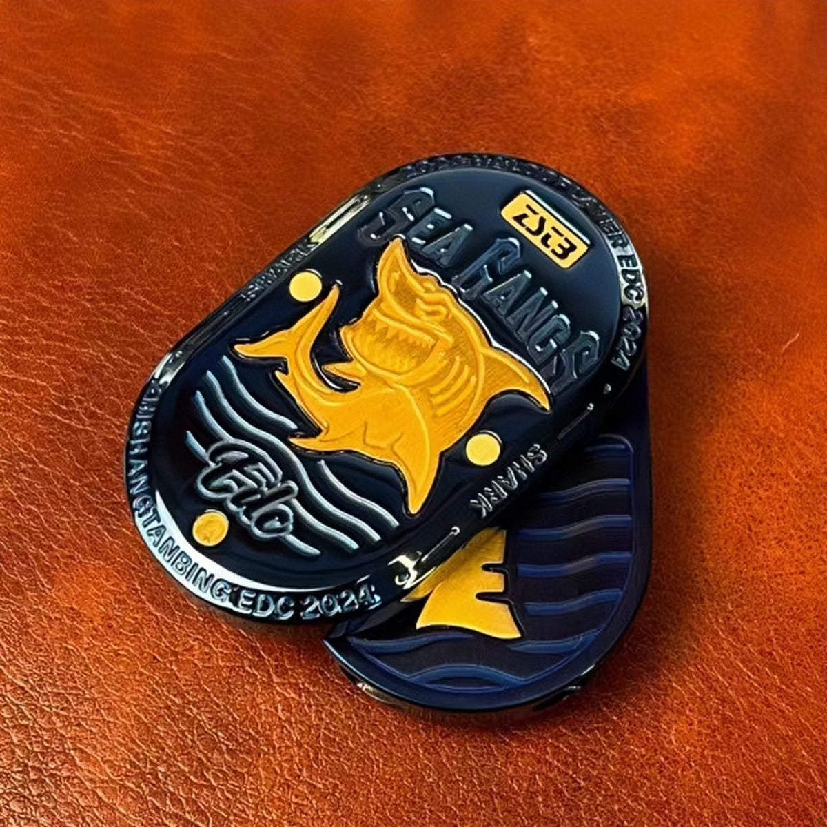 Stainless Steel Fidget Slider – Sea Shark EDC with Brass Shark Inlay