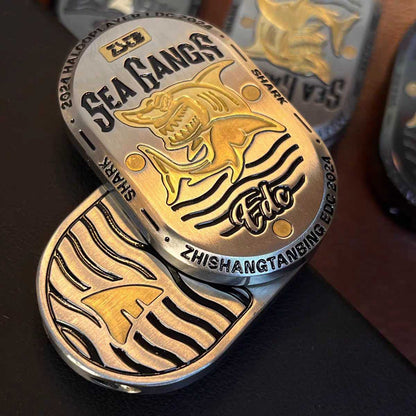 Stainless Steel Fidget Slider – Sea Shark EDC with Brass Shark Inlay