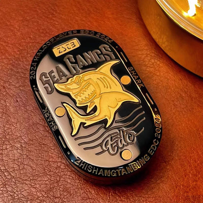 Stainless Steel Fidget Slider – Sea Shark EDC with Brass Shark Inlay