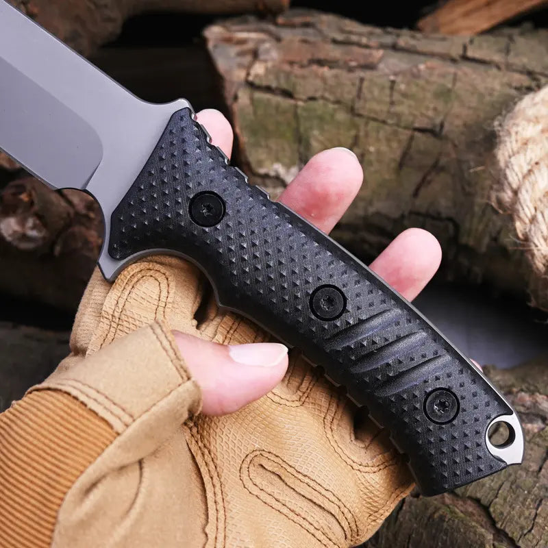 Stainless Steel Fixed Blade Knife – Full Tang Stonewash Tactical Sheath Survival Hunting