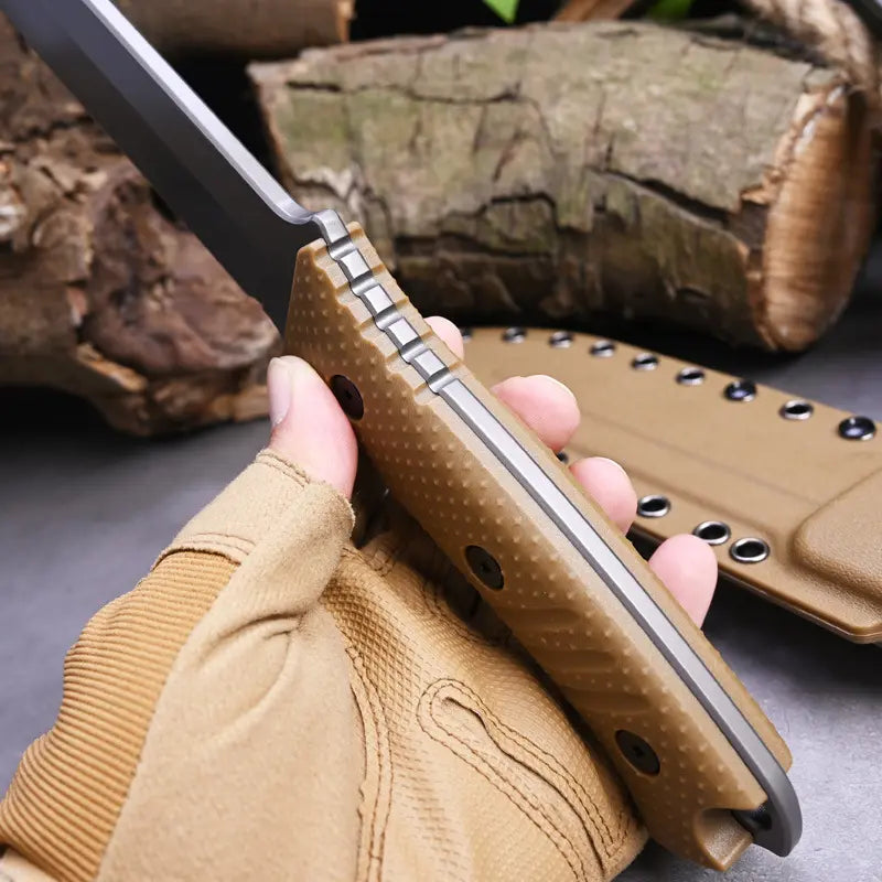 Stainless Steel Fixed Blade Knife – Full Tang Stonewash Tactical Sheath Survival Hunting
