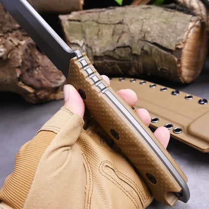 Stainless Steel Fixed Blade Knife – Full Tang Stonewash Tactical Sheath Survival Hunting
