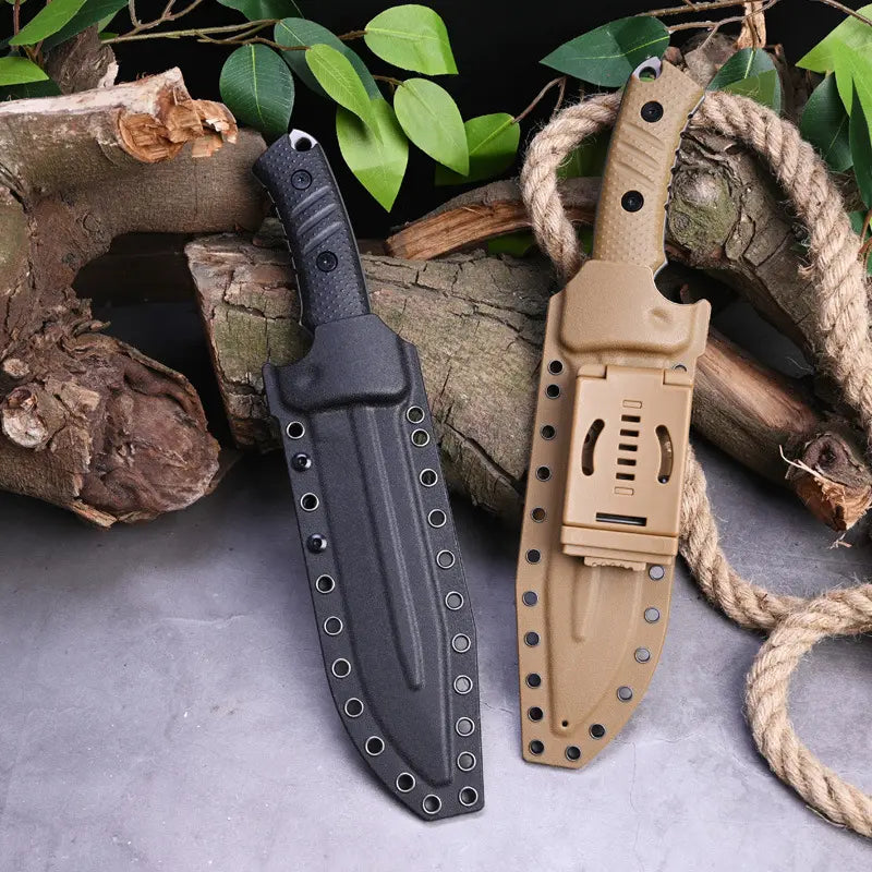 Stainless Steel Fixed Blade Knife – Full Tang Stonewash Tactical Sheath Survival Hunting