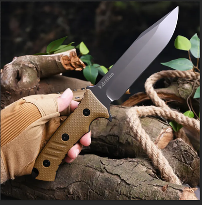 Stainless Steel Fixed Blade Knife – Full Tang Stonewash Tactical Sheath Survival Hunting