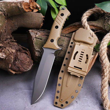 Stainless Steel Fixed Blade Knife – Full Tang Stonewash Tactical Sheath Survival Hunting