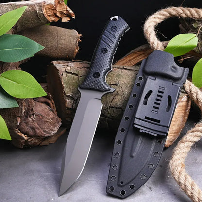 Stainless Steel Fixed Blade Knife – Full Tang Stonewash Tactical Sheath Survival Hunting