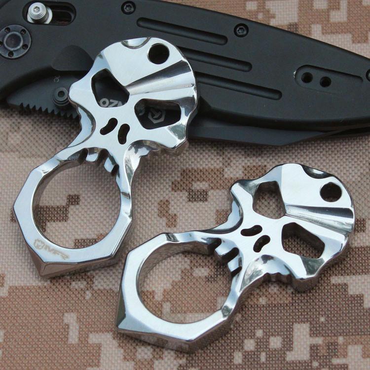 Stainless Steel Knuckles – Skull 9R18MOV Self Defense Keychain Tool