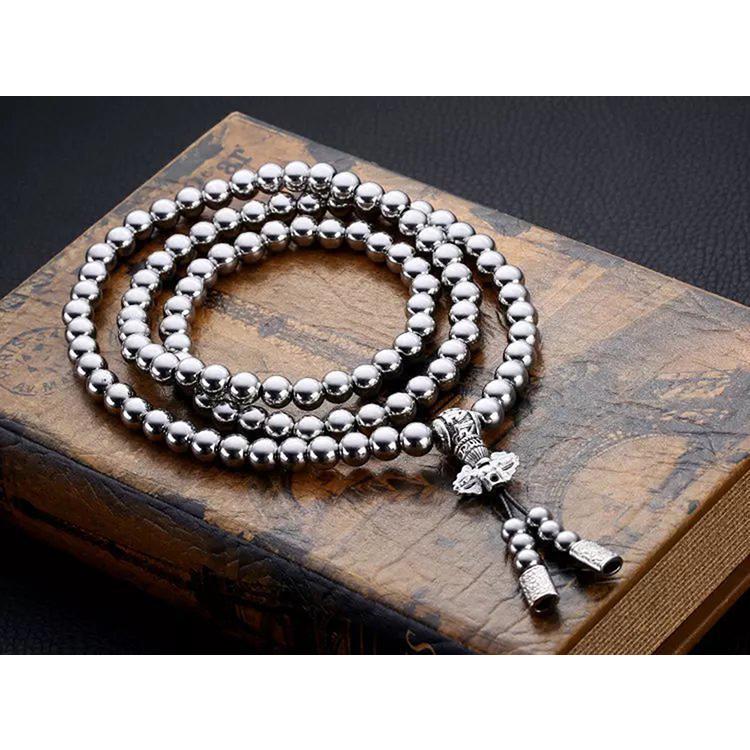 Stainless Steel Necklace – 108 Buddha Beads Mala with Multi-Function Self Defense
