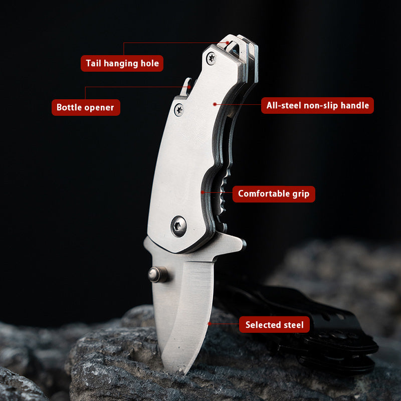 Stainless Steel Utility Knife – Shark Fang Mini Folding with Keychain EDC