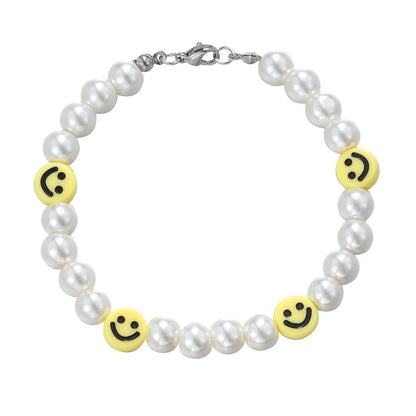 Statement Bracelet – Pearl with Smiley Face Handmade Cute Y2K