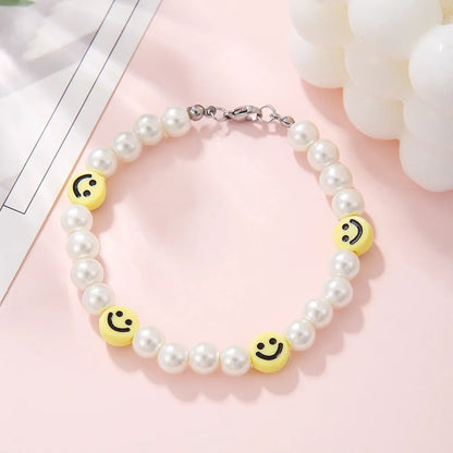 Statement Bracelet – Pearl with Smiley Face Handmade Cute Y2K