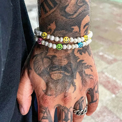 Statement Bracelet – Pearl with Smiley Face Handmade Cute Y2K
