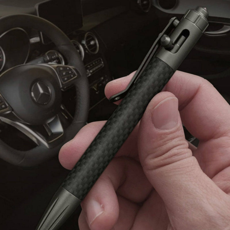 Steel Bolt Action Tactical Pen – Carbon Fiber with Tungsten Glass Breaker EDC