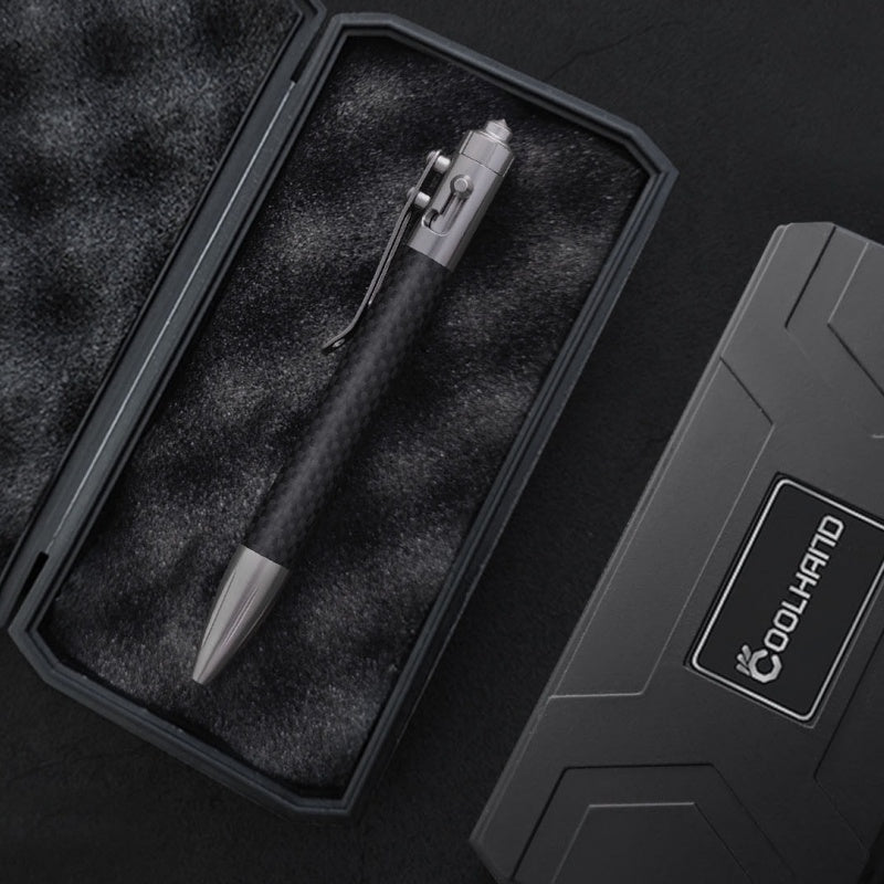 Steel Bolt Action Tactical Pen – Carbon Fiber with Tungsten Glass Breaker EDC