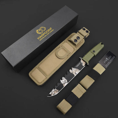 Steel Bushcraft Knife – Fixed Blade Tactical N690Co Tanto Tip Survival Spear Hunting