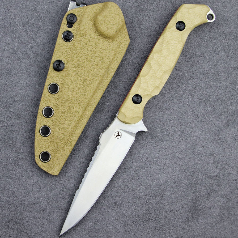 Steel Fixed Blade Knife – 14C28N G10 Handle Serrated Sheath Camping Survival Tactical EDC