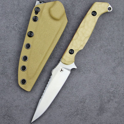 Steel Fixed Blade Knife – 14C28N G10 Handle Serrated Sheath Camping Survival Tactical EDC
