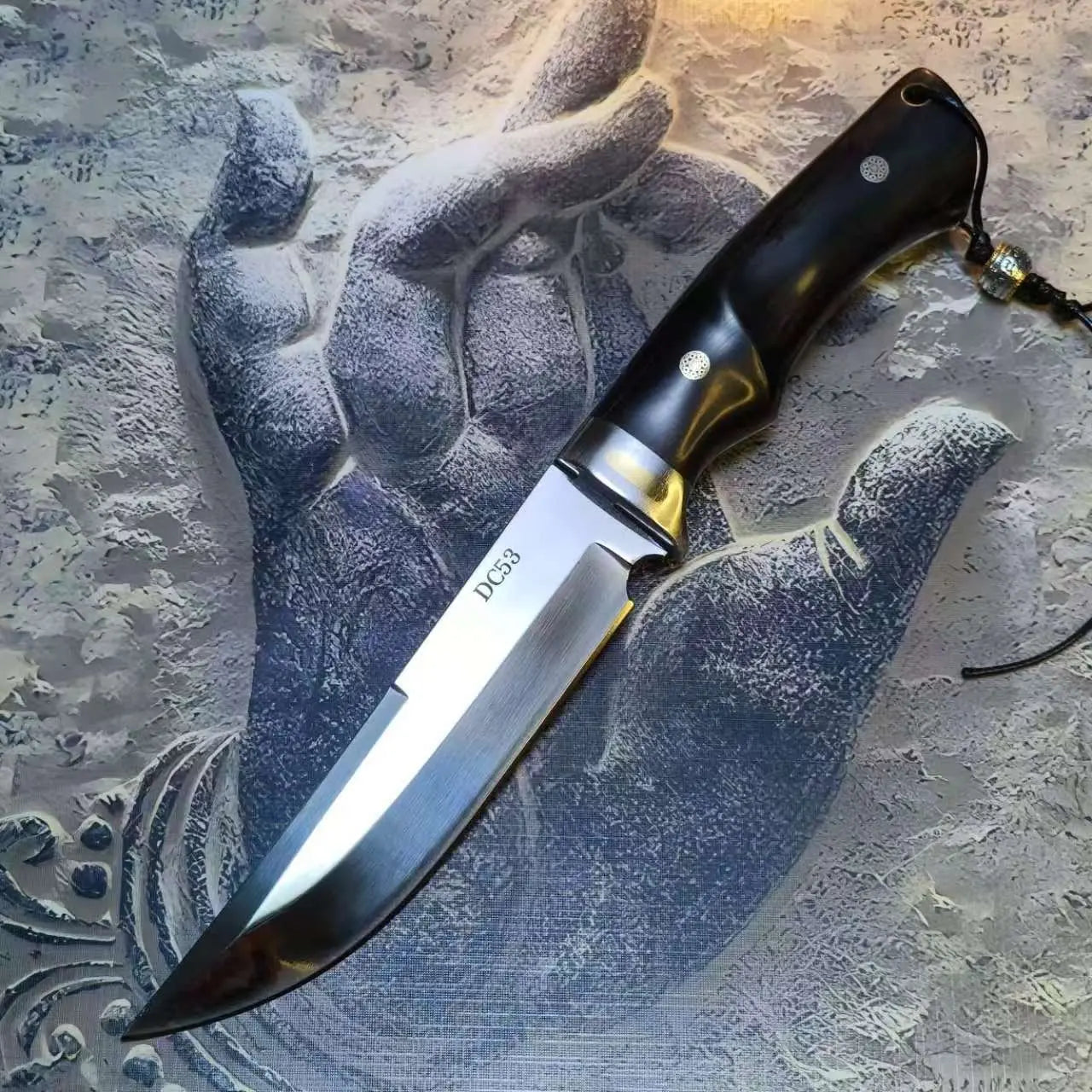 Steel Fixed Blade Knife – DC53 Tactical 61 HRC Ebony Handle Outdoor Survival