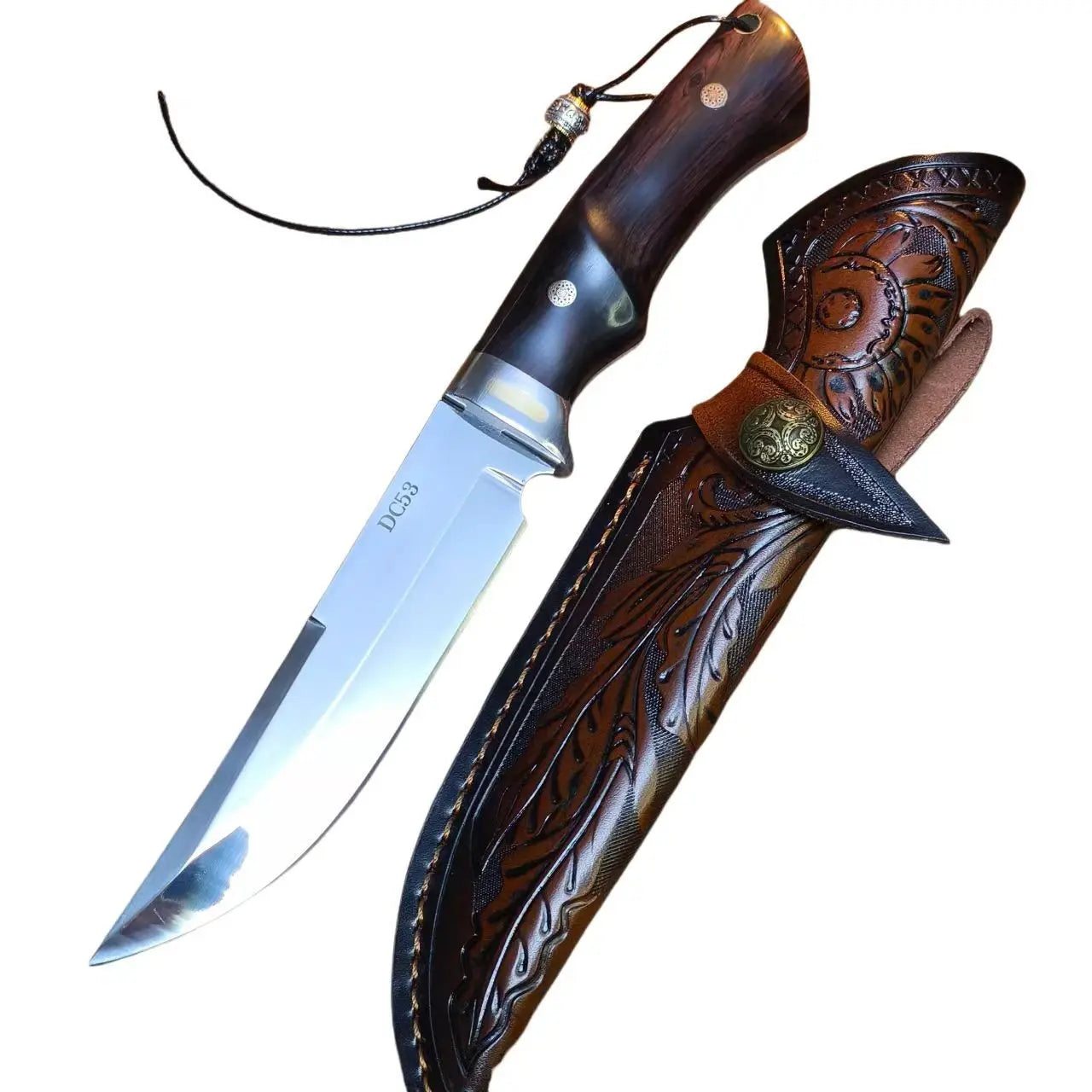 Steel Fixed Blade Knife – DC53 Tactical 61 HRC Ebony Handle Outdoor Survival
