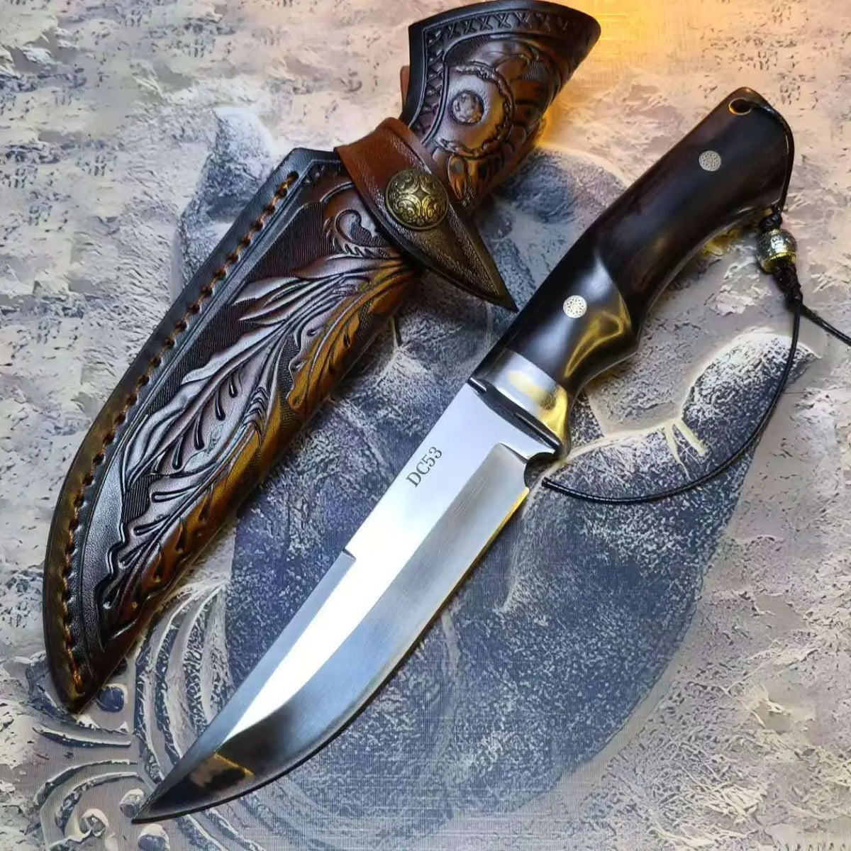 Steel Fixed Blade Knife – DC53 Tactical 61 HRC Ebony Handle Outdoor Survival