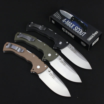 Steel Folding Knife – Cold Pocket Stonewashed Nylon Fiber Handle EDC Camping Tactical