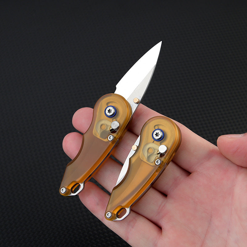 Steel Folding Knife – Keychain 7Cr PEI Handle Drop Point Amber EDC Mini Pocket