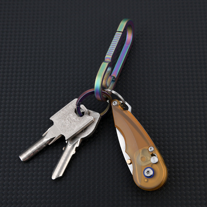 Steel Folding Knife – Keychain 7Cr PEI Handle Drop Point Amber EDC Mini Pocket