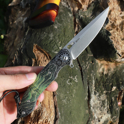 Steel Folding Knife – M390 Steampunk Pocket Green Resin Handle EDC Collector
