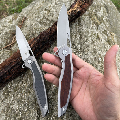 Steel Folding Knife – Razor-Edge Bear Claw D2 with Carbon Fiber & Rosewood Options