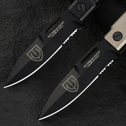 Steel Folding Knife – Tactical N690C Finger Ring Design Black Finish EDC First Responder