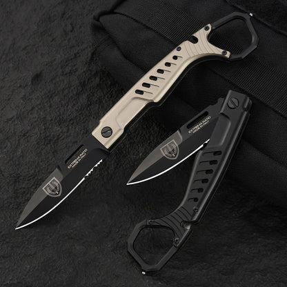 Steel Folding Knife – Tactical N690C Finger Ring Design Black Finish EDC First Responder