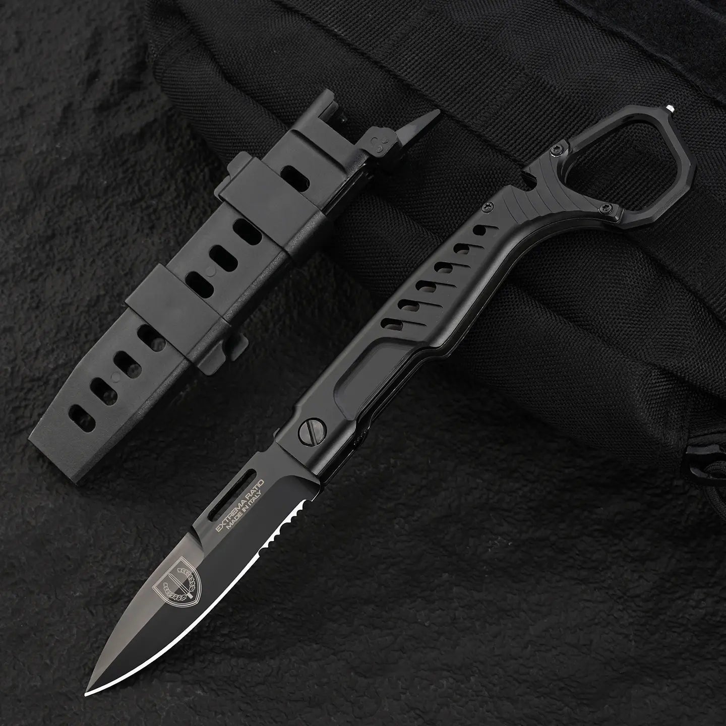 Steel Folding Knife – Tactical N690C Finger Ring Design Black Finish EDC First Responder