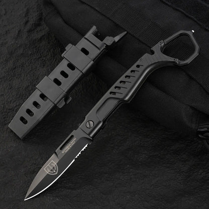 Steel Folding Knife – Tactical N690C Finger Ring Design Black Finish EDC First Responder