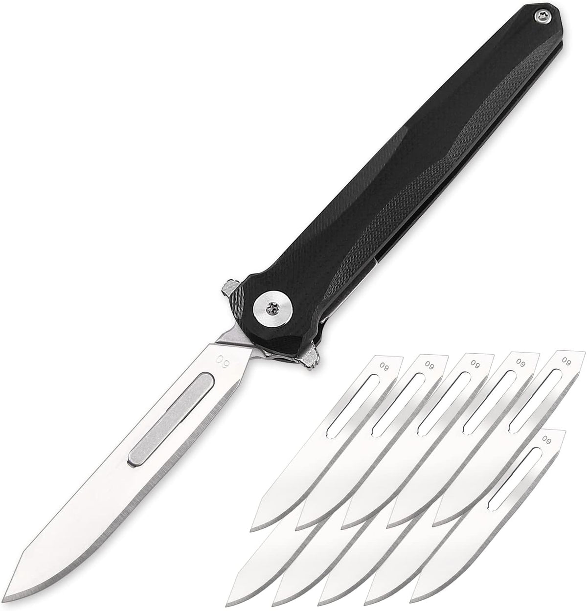 Steel Folding Knife – ViperFold Scalpel with Carbon Blade with G10 Handle + 10 Blades