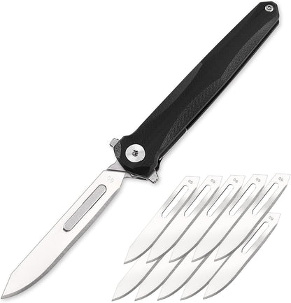 Steel Folding Knife – ViperFold Scalpel with Carbon Blade with G10 Handle + 10 Blades