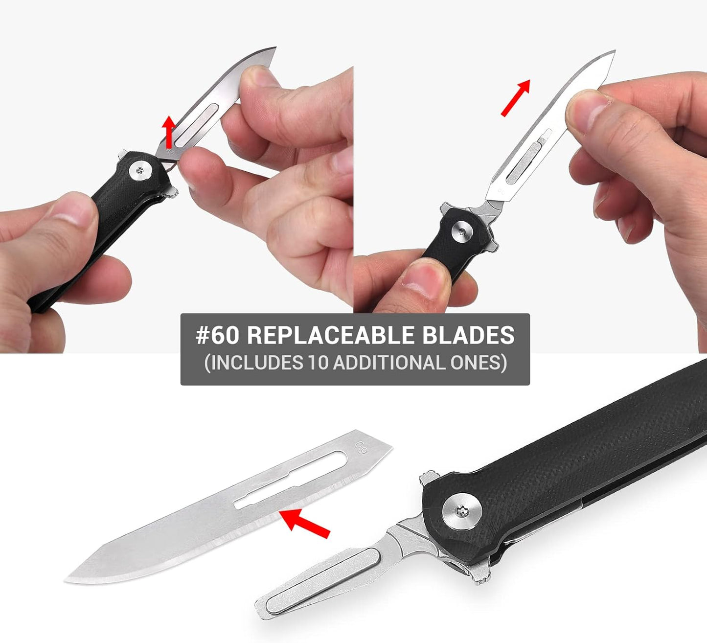 Steel Folding Knife – ViperFold Scalpel with Carbon Blade with G10 Handle + 10 Blades
