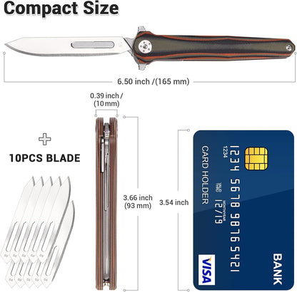 Steel Folding Knife – ViperFold Scalpel with Carbon Blade with G10 Handle + 10 Blades